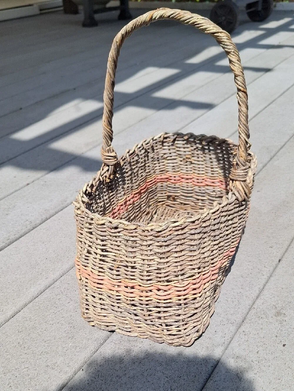 Woven Straw Basket with Pink Accent